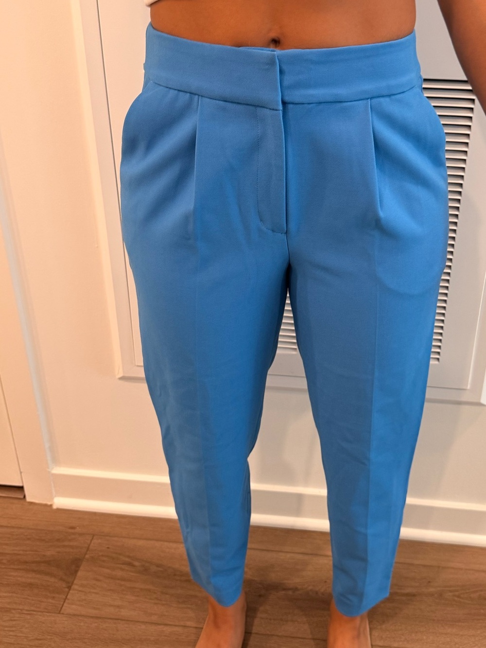 Express Cropped Pleated Pants in Bright Blue